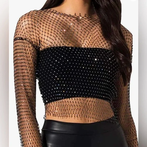 Mesh Body Chains Crystal Fishnet Top - Picture 3 of 6
